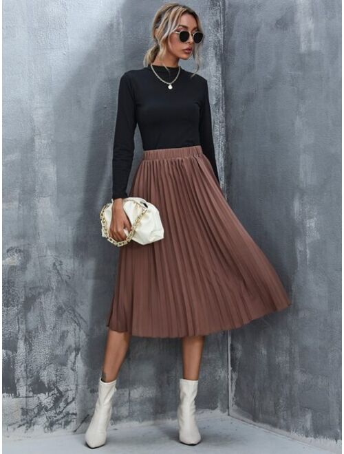 Buy Shein Solid High Waist Pleated Skirt online | Topofstyle