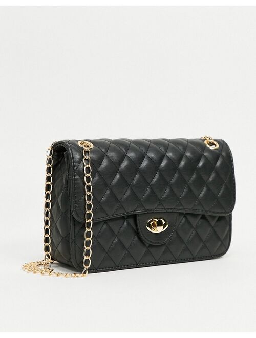 My Accessories London quilted cross body bag in black with chain