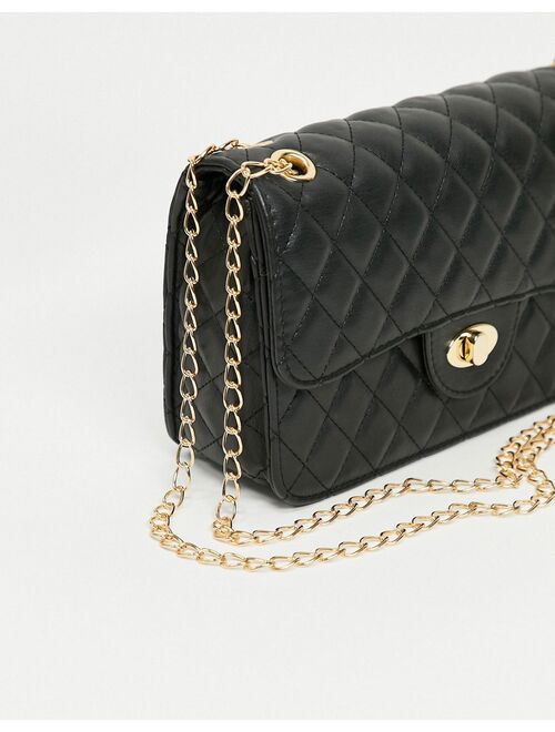 My Accessories London quilted cross body bag in black with chain