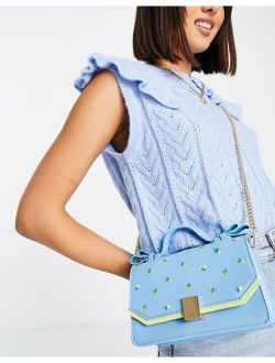 Skinny Dip ditsy lemon embroidered cross body bag in blue and yellow