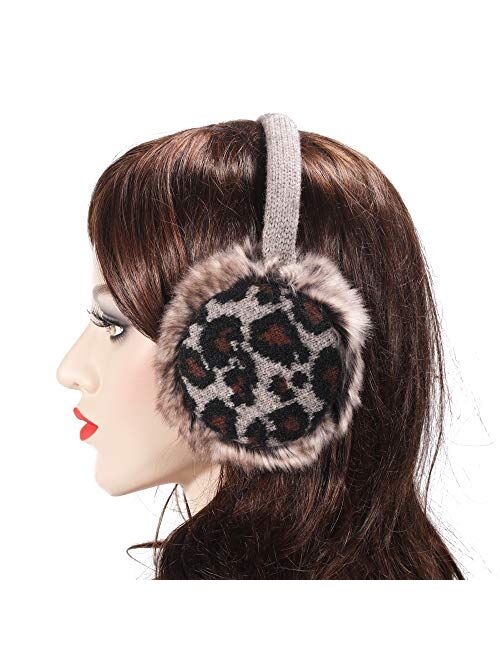 ZLYC Winter Faux Fur Adjustable Earmuffs Cute Knit Fuzzy Ear Muffs for Women Girls