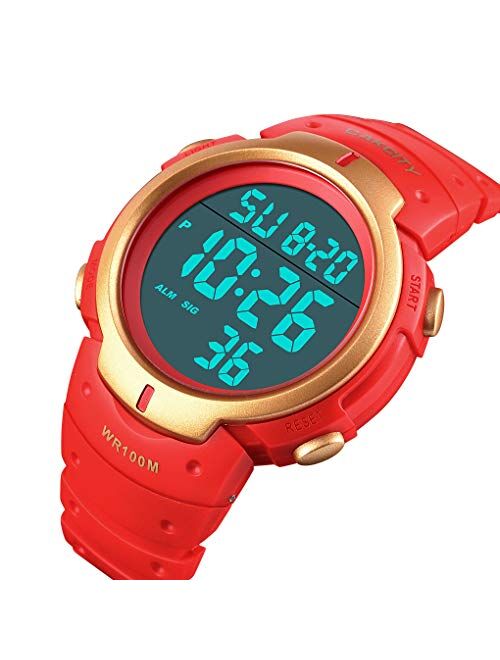 CakCity Mens Digital Sport Military Watches for Men Waterproof 100M with Alarm Stopwatch LED Large Display