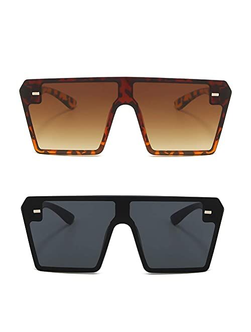 VANLINKER Big Flat Top Oversized Shield Sunglasses for Women Men Square Rimless Fashion Shades VL9517