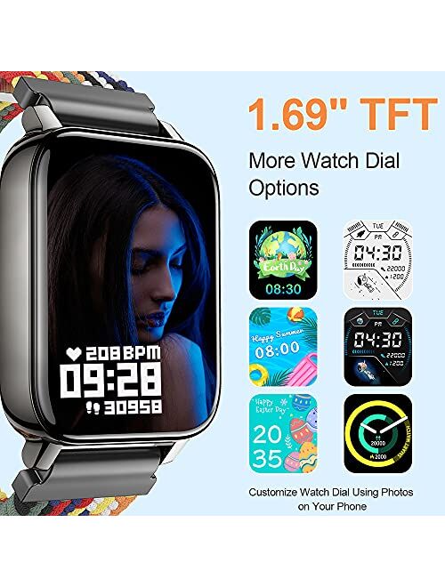 Smart Watch, Eastcoo 1.69' HD Full Touch Screen Fitness Smart Watch Tracker for Android /IOS Phones ,Men Women Sport Tracker Heart Rate Monitor Message for Samsung iPhone