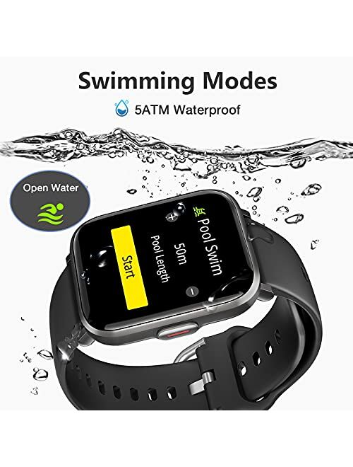 Smart Watch for Android Phones iOS, KALINCO Swim Watch with Heart Rate Monitor Pedometer Calorie Counter, 5ATM Waterproof Fitness Tracker with Sleep Monitor Compass, Smar