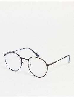 round fashion glasses in black with clear lens