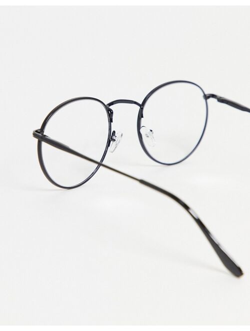 Asos Design round fashion glasses in black with clear lens