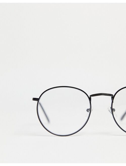 Asos Design round fashion glasses in black with clear lens