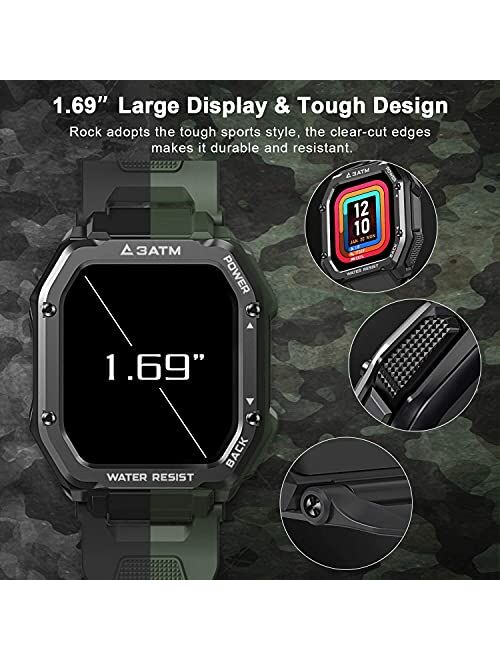 KOSPET Rugged Smart Watch for Men, 3ATM Waterproof Fitness Tracker with Blood Pressure/Blood Oxygen Monitor Activity Tracker, 1.69" Fitness Watch with Heart Rate Sleep Mo