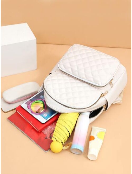 Shein Quilted Pattern Pocket Front Backpack