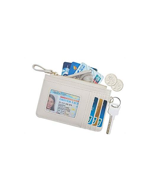 Women Slim RFID Card Case Holder Wristlet Zip ID Case Wallet Small Leather Wallet Coin Purse with Keychain