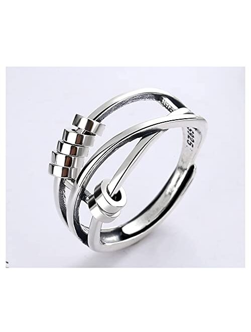 SEAMOSH Sterling Silver Anti Anxiety Rings For Women Men Fidget Spinner Band Unisex Adjustable Stacking Spinning Worry Ring