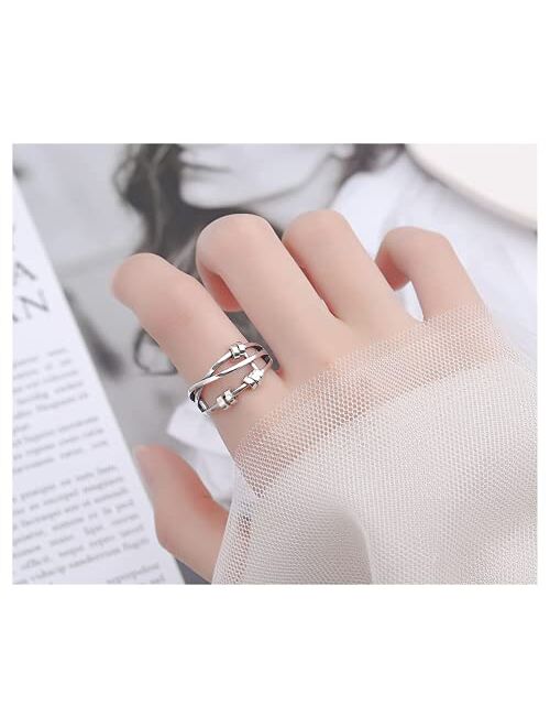 SEAMOSH Sterling Silver Anti Anxiety Rings For Women Men Fidget Spinner Band Unisex Adjustable Stacking Spinning Worry Ring