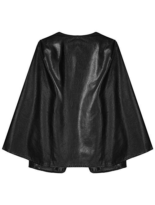 ranrann Women's PU Faux Leather Open Front Cape Cloak Poncho Split Sleeve Jacket Coat Casual Blazer