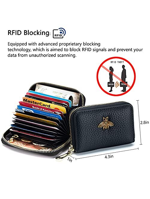 imeetu RFID Credit Card Holder, Small Leather Zipper Card Case Wallet for Women