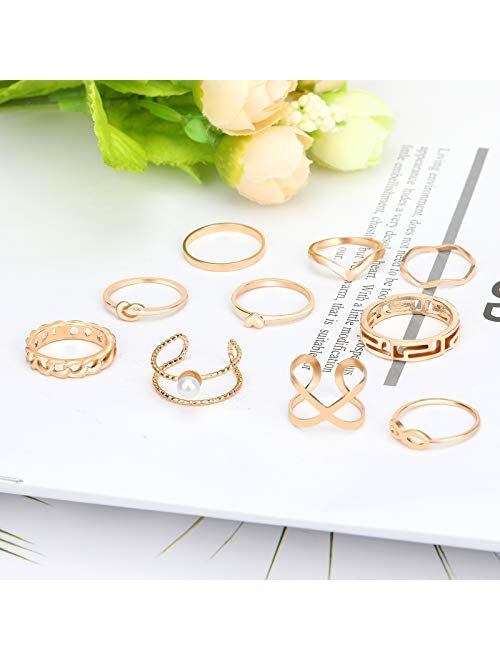 ONESING 25 Pcs Knuckle Rings for Women Stackable Rings Sets Girls Bohemian Retro Vintage Joint Finger Rings Gold and Silver Rings Set for Women Men Hollow Carved Flowers 