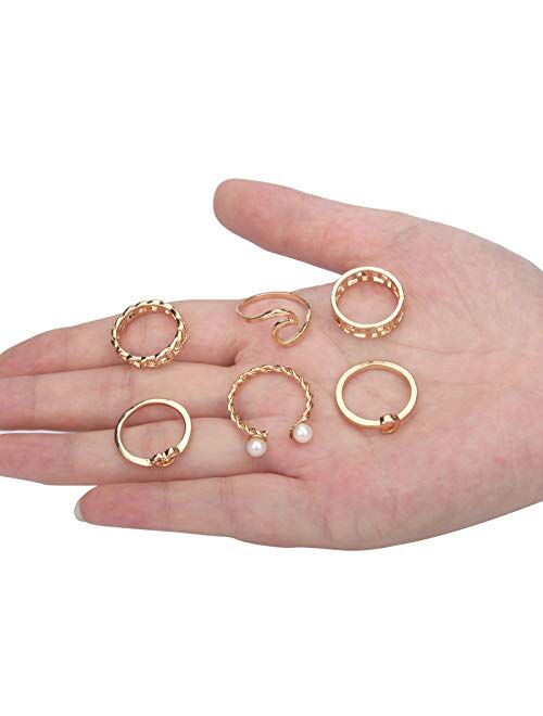 ONESING 25 Pcs Knuckle Rings for Women Stackable Rings Sets Girls Bohemian Retro Vintage Joint Finger Rings Gold and Silver Rings Set for Women Men Hollow Carved Flowers 