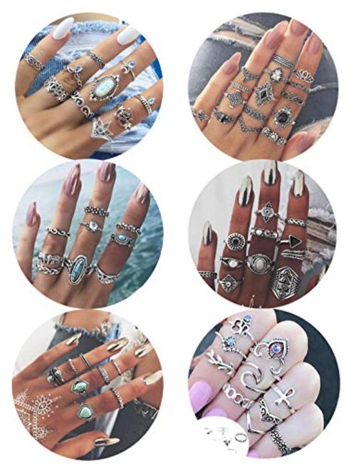 FUNRUN JEWELRY 61PCS Knuckle Ring Set for Women Joint Stackable Midi Finger Ring Bohemian Retro Vintage Jewelry