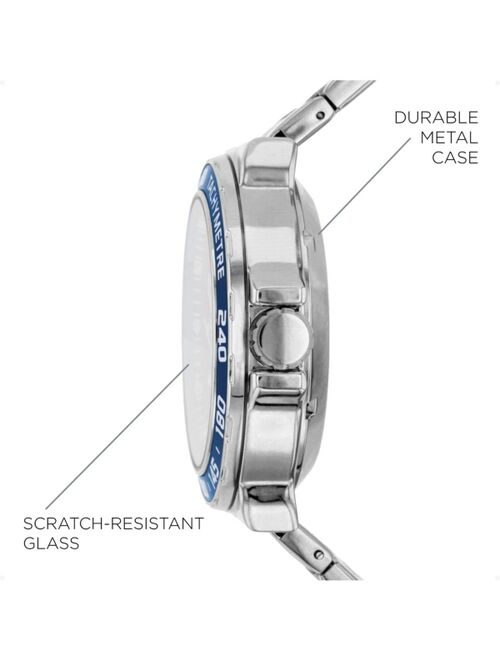 iTouch Connected Men's Hybrid Smartwatch Fitness Tracker: SIlver Case with Navy and Silver Metal Strap 42mm