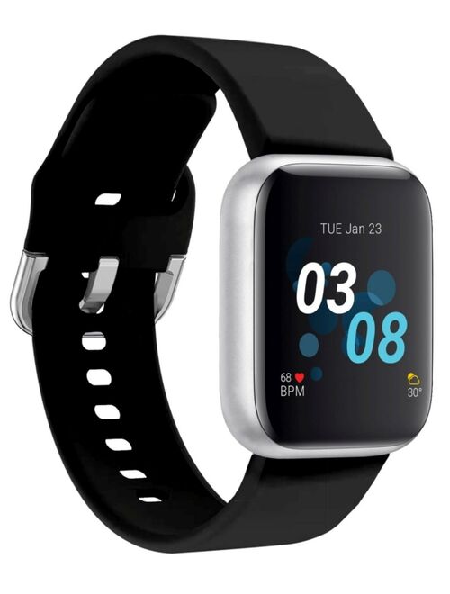 iTouch Air 3 Unisex Touchscreen Smartwatch Fitness Tracker: Silver Case with Black Strap 44mm