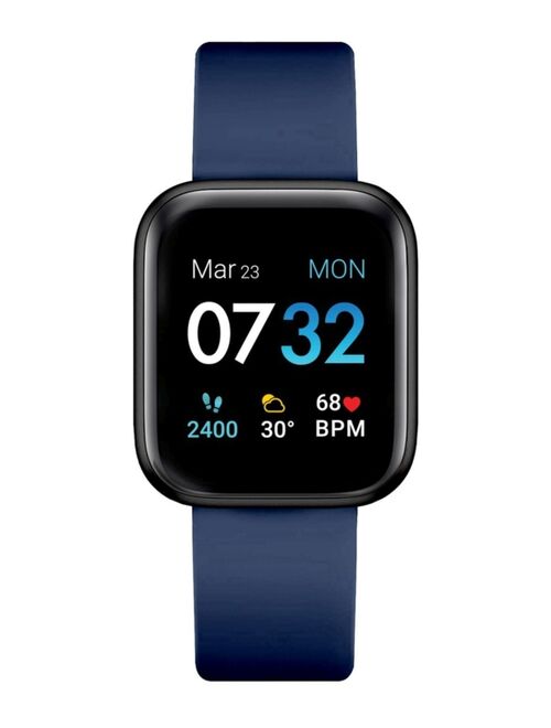 iTouch Air 3 Men's Touchscreen Smartwatch Fitness Tracker: Black Case with Navy Strap 44mm
