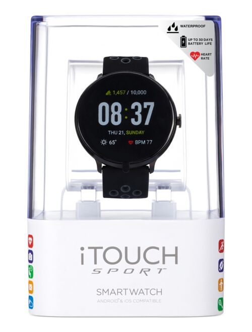 iTouch Men's Sport Black & Gray Silicone Strap Touchscreen Smart Watch 43.2mm