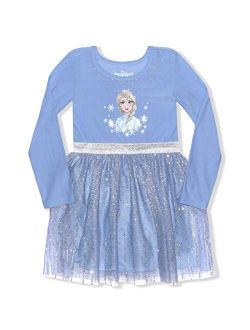 Frozen Girl's Elsa Long Sleeve Dress, Knee Length Casual Clothing for Kids