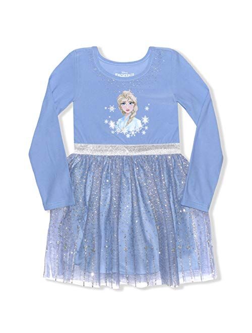 Disney Frozen Girl's Elsa Long Sleeve Dress, Knee Length Casual Clothing for Kids