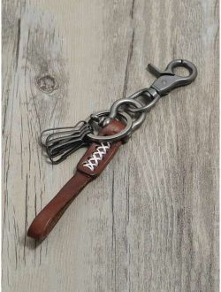 Men PU Leather Decor Keychain