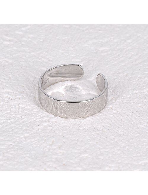 Sterling Silver Simple Band Ring Open Ring Ajustable Wide Band Line Rings
