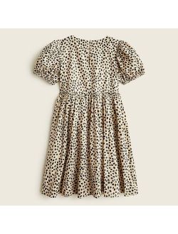 Girls' puff-sleeve dress in leopard