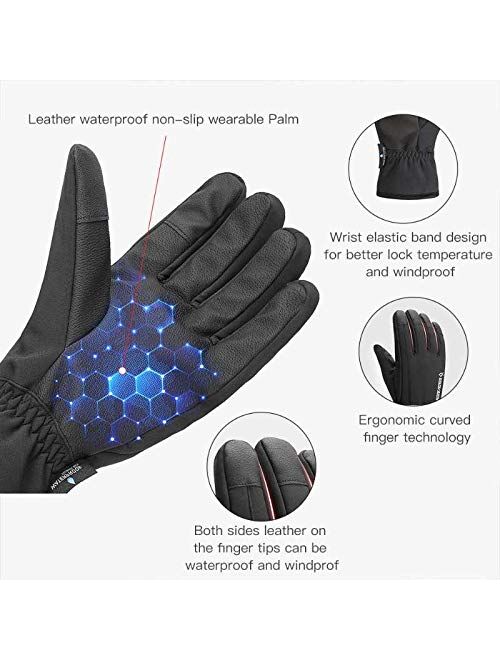 Jeniulet -30℉Winter Gloves 100% Waterproof Touch Screen Gloves for Men