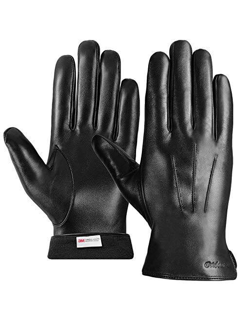Winter Touchscreen Motorcycle Gloves with 3M Thinsulate Lined Leather Gloves Men Genuine Sheepskin Driving Leather Gloves 