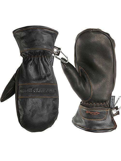 Men's Leather Winter Mittens, Water-Resistant, HydraHyde, 100 gram Thinsulate, X-Large (Wells Lamont 7668XL), Chestnut