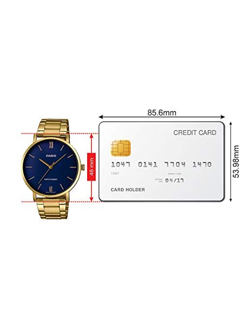 Casio MTP-VT01G-2B Men's Gold Tone Stainless Steel Minimalistic Blue Dial 3-Hand Analog Watch