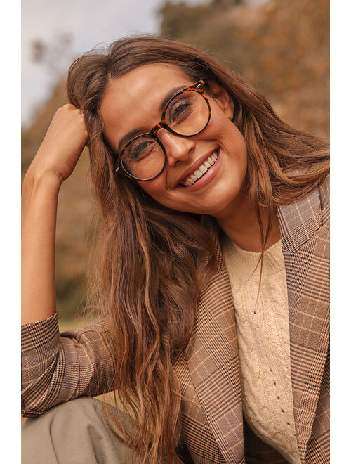 Lulus By the Book Brown Tortoise Round Blue Light Glasses