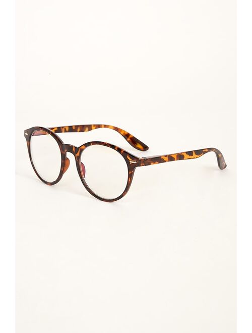 Lulus By the Book Brown Tortoise Round Blue Light Glasses
