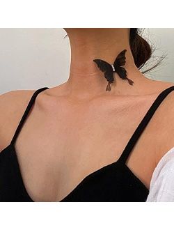 Sexy Black Lace Butterfly Chokers Necklaces for Women Summer Fashion White Transparent Chocker Club Party Jewelry New