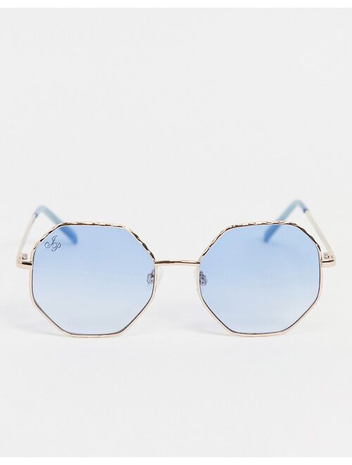 Jeepers Peepers women's round sunglasses with blue lens in gold