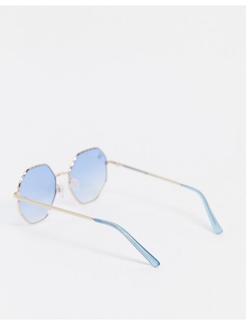 Jeepers Peepers women's round sunglasses with blue lens in gold
