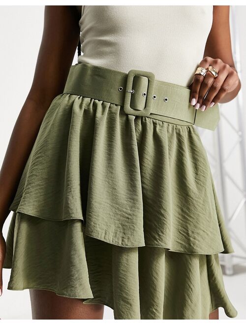 Asos Design tiered mini skirt with belt
