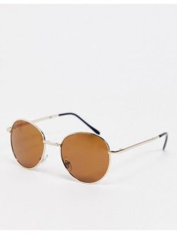 South Beach foldable sunglasses in gold with brown lens
