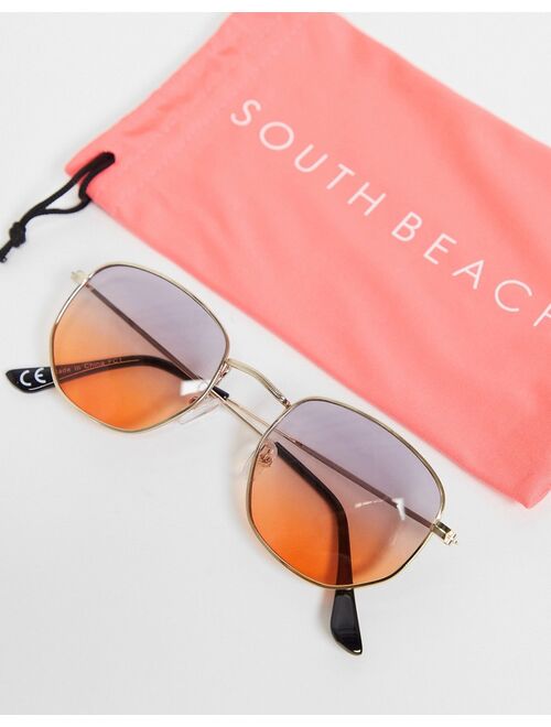South Beach hexagonal frame sunglasses with ombre lens