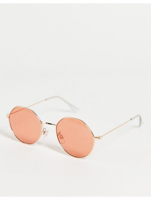 Asos Design hexagon round sunglasses in coral lens