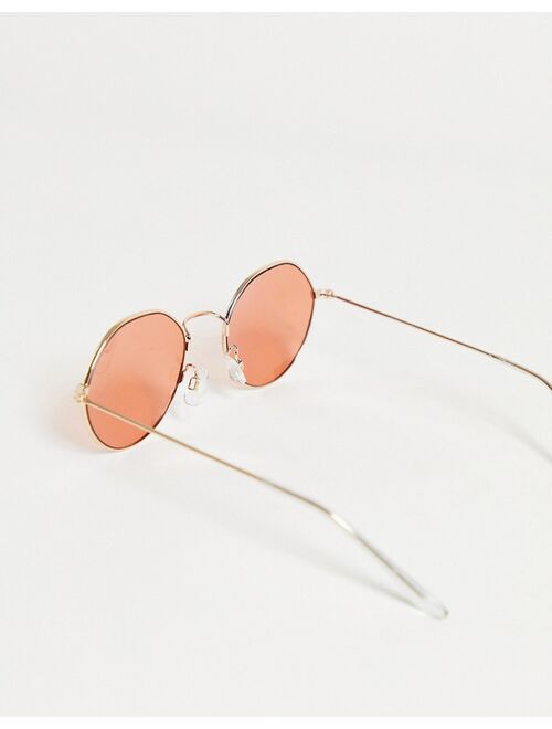 Asos Design hexagon round sunglasses in coral lens