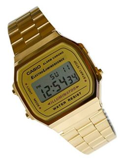 A168WG Gents-Mens Digital Chronograph Gold Tone Metal Bracelet Watch