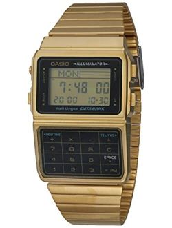 DATABANK Japanese Quartz Watch with Stainless Steel Strap, Gold, 22 (Model: DBC611G-1VT)