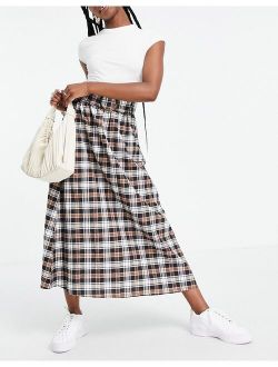 midi skirt with belt detail in check print