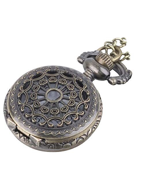 81stgeneration Men's Women's Analogue Quartz Vintage Style Ornate Pocket Watch Brass Pendant Necklace, 78 cm