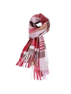 WAMSOFT 100% Pure Wool Scarf, Thick Long Plaid Scarf Fall/Winter Tartan Scarves for Men Women